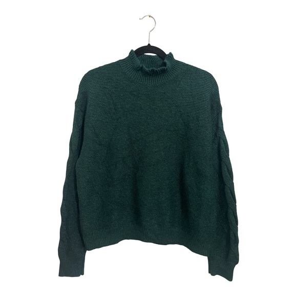J.Crew Sweater Women’s Large Green Mockneck Cable Sleeve CF051 - Picture 1 of 13